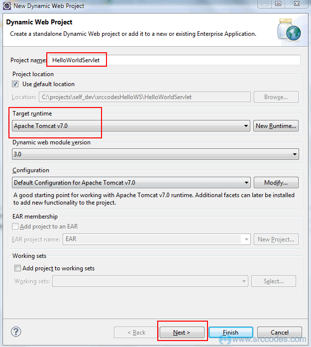 Enter Servlet project name